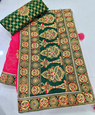 Anjani Textile Embroidered Bollywood Silk Blend Saree(Green)