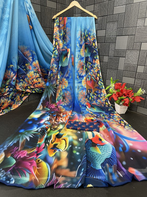 Yashvisaree Printed, Graphic Print, Digital Print Bollywood Georgette Saree(Multicolor)
