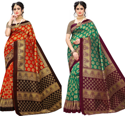 Fabwomen Printed Mysore Art Silk Saree(Red)