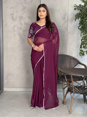 PATTARI Solid/Plain Bollywood Georgette Saree(Purple)