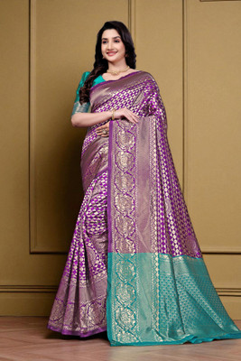 JAY KHODIYAR EMBROIDERY Self Design Bollywood Jacquard Saree(Purple)