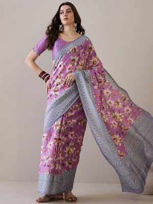 Divastri Printed Daily Wear Silk Blend Saree(Purple)