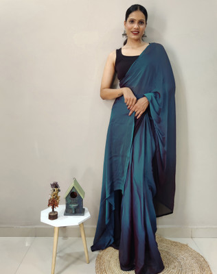 SIRIL Ombre, Solid/Plain Bollywood Chiffon, Georgette Saree(Blue)