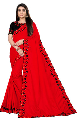 Vedant Vastram Solid/Plain Banarasi Silk Blend Saree(Red)