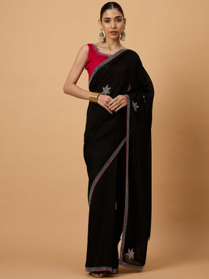 Sareemall Embellished Bollywood Silk Blend Saree(Black)