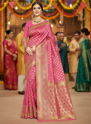 Sariya Woven Banarasi Silk Blend Saree(Pink)