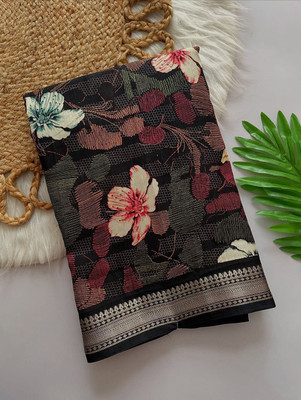 SDGRATITUDE Floral Print Daily Wear Linen, Cotton Blend Saree(Multicolor)