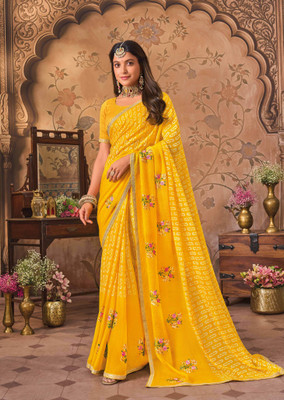 Laxmipati sarees Embroidered Bollywood Chiffon Saree(Yellow)