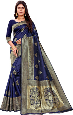 samruddhi Woven Kanjivaram Silk Blend Saree(Dark Blue)