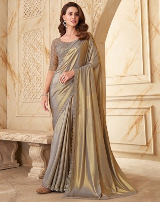 SIRIL Woven, Embellished, Self Design Bollywood Georgette, Chiffon Saree(Grey, Gold)