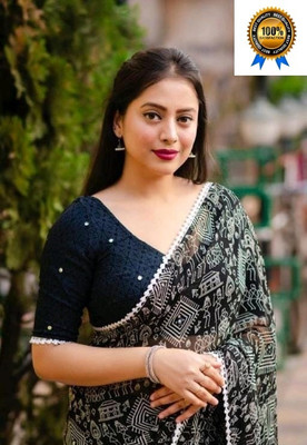 ZENFAB THREADS Printed Bollywood Georgette Saree(Black)