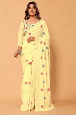 PATLANI STYLE Embroidered Bollywood Net Saree(Yellow)