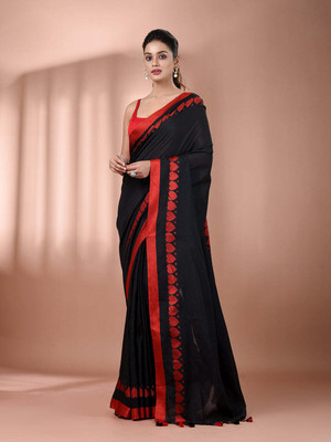 ADbutiq Self Design Bollywood Handloom Cotton Blend Saree(Black)