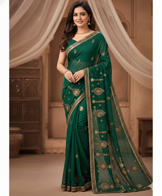 Raashreya Fashions Self Design Bollywood Satin Saree(Green)