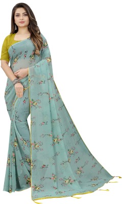 MONIKA TEXFAB Floral Print Bollywood Georgette Saree(Grey)