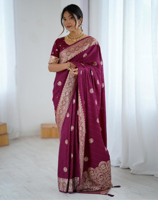 Tasrika Woven Banarasi Jacquard, Pure Silk Saree(Purple, Gold)
