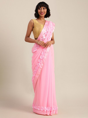 SERONA FABRICS Self Design, Embroidered Bollywood Georgette Saree(Pink)