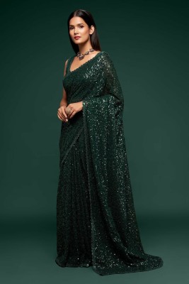 VILLAGIUS Embroidered Bollywood Georgette Saree(Green)