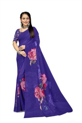 PARVOTSAV Floral Print Daily Wear Polyester Saree(Purple)