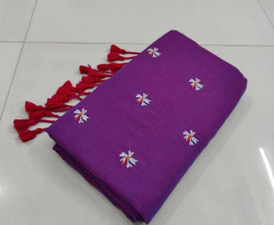 Ghosh handloom Printed Handloom Cotton Blend Saree(Purple)