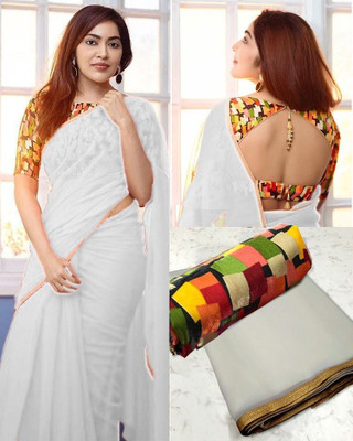 Sareez House Digital Print Bollywood Chiffon Saree(White)
