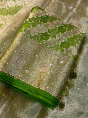 Banaras silk palace Woven Banarasi Organza Saree(Light Green)