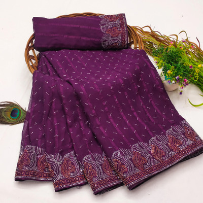 SOJITRA IMPEX Self Design, Embellished Kanjivaram Georgette Saree(Purple)