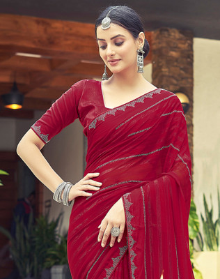 SIRIL Self Design, Embellished Bollywood Georgette Saree(Red)