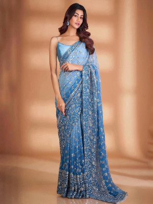 VRLOOKMEFASHION Embroidered Bollywood Georgette Saree(Green)