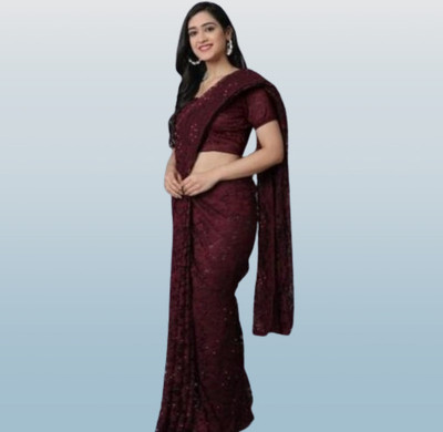 SwiftStyle Embellished Bollywood Net Saree(Maroon)