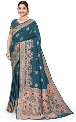 K SALIYA ENTERPRISE Woven, Self Design, Embellished Bollywood Jacquard, Pure Silk Saree(Blue)