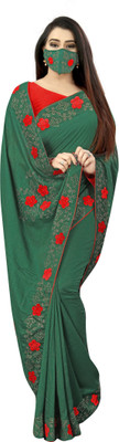 pUNYATHA CREATION Embroidered Chanderi Art Silk Saree(Dark Green)