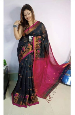 saree star Self Design Tant Cotton Silk Saree(Black)