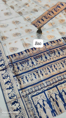SONGITASAREE Woven Baluchari Silk Blend Saree(White)