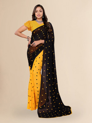 Anand Sarees Polka Print Daily Wear Georgette Saree(Yellow, Black)