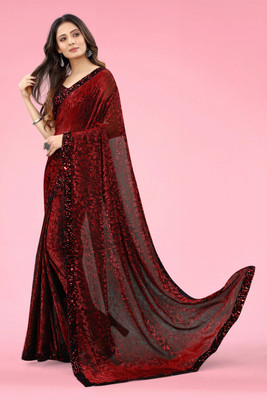Enparmi Embellished Bollywood Lycra Blend Saree(Maroon)