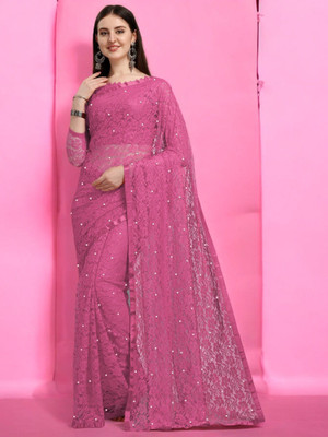 Fashion Nexa Embellished Bollywood Brasso Saree(Pink)