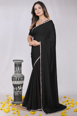 ELEGENCE FAB Solid/Plain, Embroidered Bollywood Georgette Saree(Black)