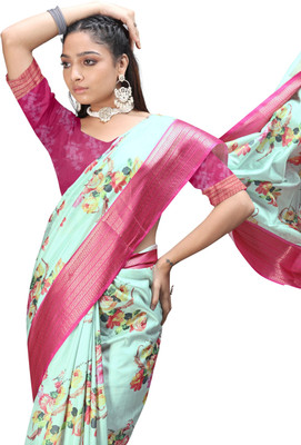 Rashmiwala Digital Print Floral Crepe Saree(Green)