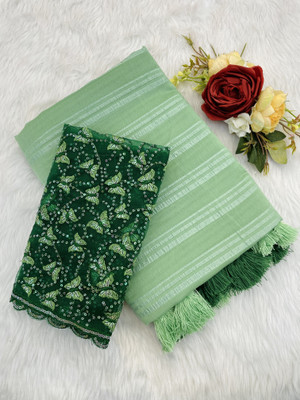 K 5 FASHION Striped, Dyed Bollywood Chiffon Saree(Green)