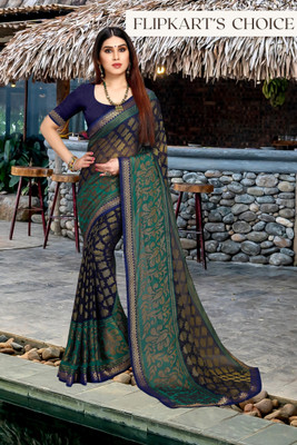 Anjanisut Sarees Printed, Embroidered Bollywood Chiffon, Georgette Saree(Dark Blue)