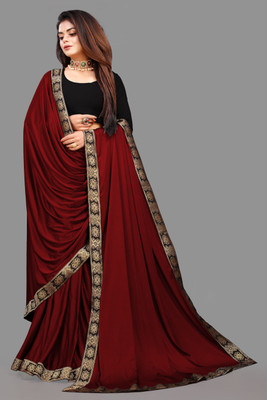 3Buddy Fashion Temple Border Daily Wear Lycra Blend Saree(Maroon)