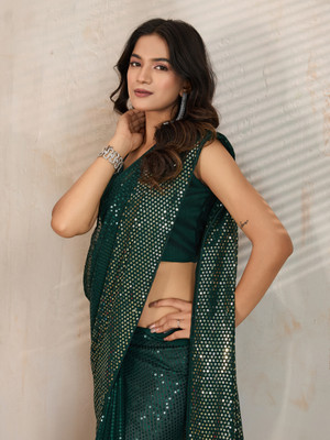 Clemira Embellished Bollywood Georgette Saree(Green)