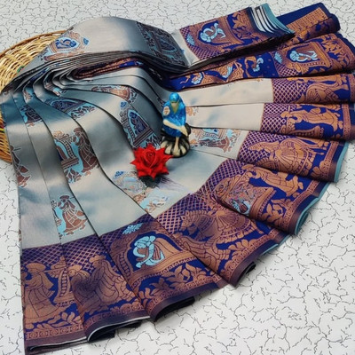 WILLMAKE Printed Bollywood Georgette Saree(Light Blue, Blue)