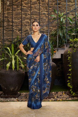 Divastri Printed Bollywood Georgette Saree(Dark Blue)