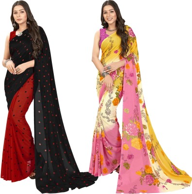 Anand Sarees Printed Daily Wear Georgette Saree(Pack of 2, Multicolor, Red, Black)