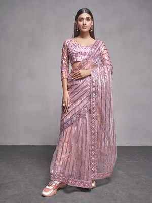 Divastri Embellished Bollywood Net Saree(Pink)