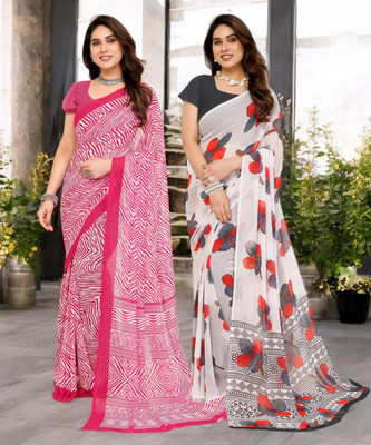 Moda Rapido Printed Bollywood Georgette Saree(Pack of 2, Multicolor)