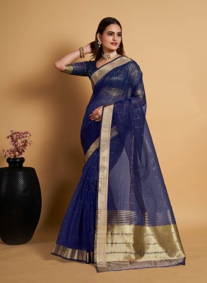 Kimisha Woven Bollywood Organza Saree(Blue)