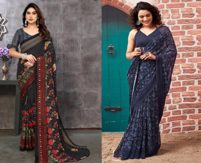 Panchvati NX Printed Bollywood Georgette Saree(Pack of 2, Multicolor)